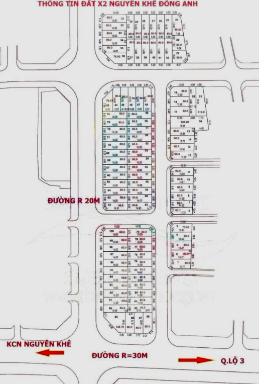 Sơ đồ và vị trí khu đấu giá X2 Nguyên Khê Đông Anh gần chợ Lắp Ghép KD 